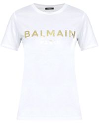 Balmain - T-shirt With Gold Logo - Lyst