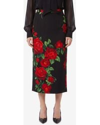 Dolce & Gabbana - Rose Print Midi Skirt - Lyst