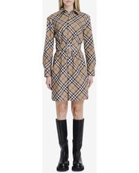 Burberry - Check Wool Blend Chemisier Dress - Lyst