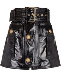 Balmain - Italian Leather Buckle Miniskirt - Lyst