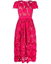 Self-Portrait - Poppy Midi Dress In 3d Floral Lace - Lyst