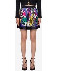 Versace - Printed Silk Twill Pleated Miniskirt - Lyst