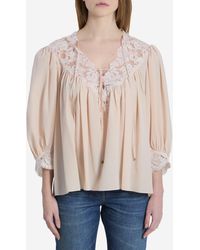 Chloé - Silk Blouse With Lace Details - Lyst