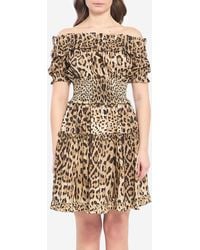 Dolce & Gabbana - Short Leopard Print Poplin Dress - Lyst