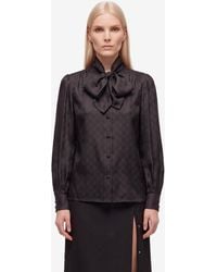 Gucci - Printed Silk Twill Shirt With Bow - Lyst