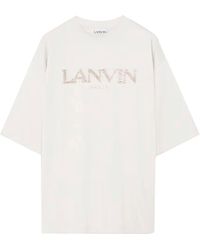 Lanvin - Putty-Colored Cotton T-Shirt With Embroidered Logo - Lyst