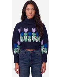 Chloé - Cropped Wool Knit Sweater With Logo And Turtleneck - Lyst