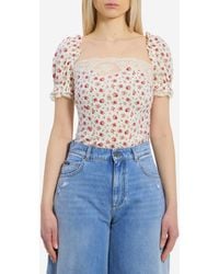 Dolce & Gabbana - Charmeuse Top With Rose Print - Lyst