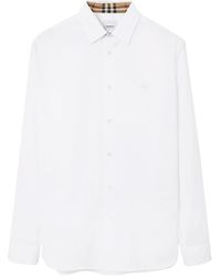 Burberry - Long Sleeve Shirt With Tonal Logo Embroidery - Lyst