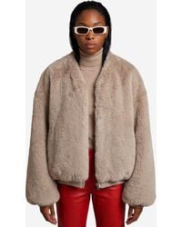 Frankie Shop - Light Taupe Senna Faux Fur Collarless Jacket - Lyst