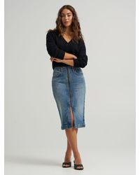 Lee Jeans - Womens High Rise Zip Front Denim Midi Skirt - Lyst