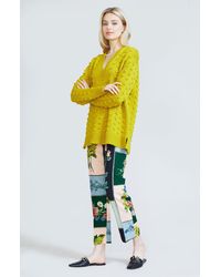 Lela Rose Dotted Knit V-neck Sweater - Yellow