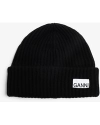 Ganni - Loose Wool Rib Knit Beanie - Lyst