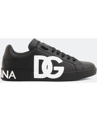 Dolce & Gabbana - Calfskin Nappa Portofino Sneakers With Dg Logo Print - Lyst