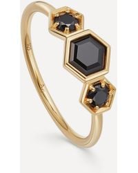 Astley Clarke 18ct Gold Plated Vermeil Silver Deco Triple Black Spinel Ring - Metallic