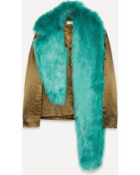 Dries Van Noten Faux Fur Trimmed Satin Jacket - Green