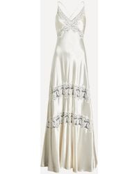 Alberta Ferretti - Satin Dress With Lace Inserts - Lyst