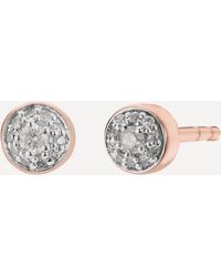 Monica Vinader Rose Gold Plated Vermeil Silver Fiji Tiny Diamond Button Stud Earrings - Metallic