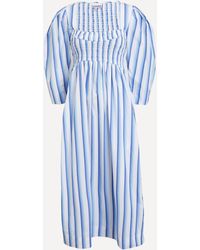 Ganni - Women's Striped Cotton Smock Long Dress 6 - Lyst
