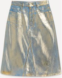 Ganni - Women's Gold Denim Midi Skirt 8 - Lyst