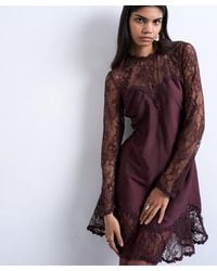 TOPSHOP - Lace Sleeve Flippy Hem Mini Dress - Lyst