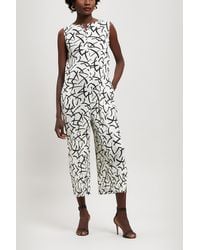 Pleats Please Issey Miyake Abstract Dash Print Pleated Jumpsuit - White