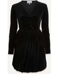 Ganni - Women's Black Velvet Jersey Balloon Mini-dress 14 - Lyst