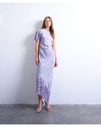 TOPSHOP - Lace Insert Grown-On Shoulder Midi Dress - Lyst