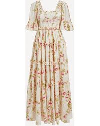 Needle & Thread Waltzing Blooms Cotton Smocked Ankle Gown - Size 8 - Natural