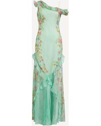 Saloni - Women's Seema Silk Maxi Dress In Zinnia Garden 6 - Lyst
