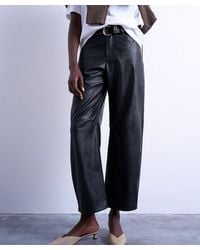 TOPSHOP - Faux Leather Barrel Leg Trousers - Lyst