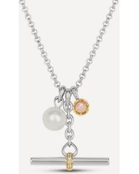 Dinny Hall - Mixed Metal My World T-Bar With Pearl And Birthstone Cluster Pendant Necklace - Lyst