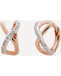 Monica Vinader - 18ct Rose Gold Plated Vermeil Silver Riva Crossover Diamond Huggie Hoop Earrings - Lyst