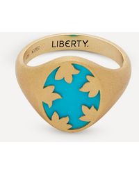 Liberty 9ct Gold Betty Signet Ring With Turquoise Stone - Blue