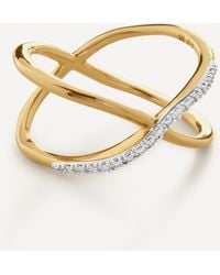 Monica Vinader - 18ct Gold-plated Vermeil Silver Riva Diamond Kiss Ring - Lyst