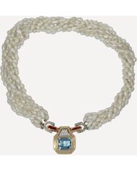 Kojis 1940s Blue Topaz And Pearl Torque Necklace - Metallic