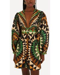 FARM Rio - Heart Deco Puff-Sleeve Mini Dress - Lyst