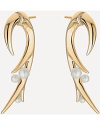 Shaun Leane - Gold Plated Vermeil Silver Cherry Blossom Pearl Large Hook Earrings One Size - Lyst