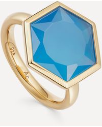 Astley Clarke 18ct Gold Plated Vermeil Silver Deco Large Blue Agate Ring - Metallic