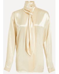 Alberta Ferretti - Glossy Satin Shirt With Knot Tie - Lyst