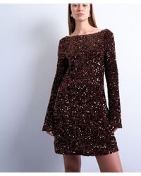 TOPSHOP - Long Sleeve Cowl Back Sequin Velvet Mini Dress - Lyst