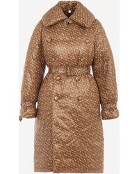 Burberry Monogram Print Down Trench Coat - Brown