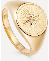 Astley Clarke Gold Plated Vermeil Silver Celestial Compass White Sapphire Signet Ring - Metallic