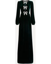Saloni - Women's Camille Velvet Embellished Bows Maxi-dress - Lyst