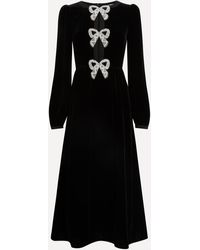 Saloni - Women's Camille Velvet Embellished Bows Midi-dress 10 - Lyst