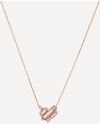 Suzanne Kalan 14ct Rose Gold Multi-stone Mini Heart Cluster Pendant Necklace - Metallic