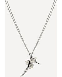 Shaun Leane - Silver Cherry Blossom Pearl And Diamond Flower Branch Pendant Necklace - Lyst