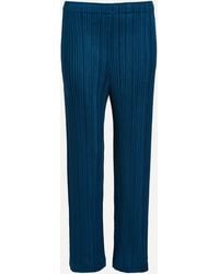 Pleats Please Issey Miyake - Women's Thicker Straight Blue-green Pleated Trousers 2 3 - Lyst