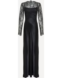 Alberta Ferretti - Glossy Satin And Lace Long Dress - Lyst