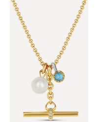 Dinny Hall - Mixed Metal My World T-Bar With Pearl And Birthstone Cluster Pendant Necklace - Lyst